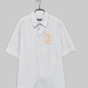 🚩steal Authentic Louis Vuitton White and Blue Striped Button Down Shirt
